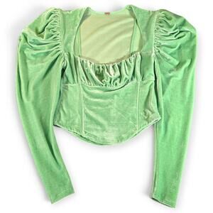 Free People Green Ruched Long Sleeve Top Small Boho